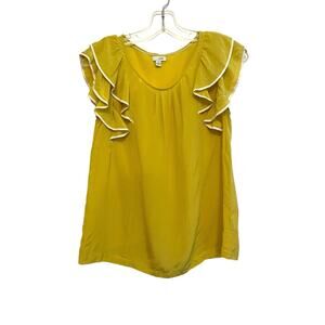 Odille Anthropologie Sleeveless 100% Silk Ruffle Top Size 2 Light Green Romantic
